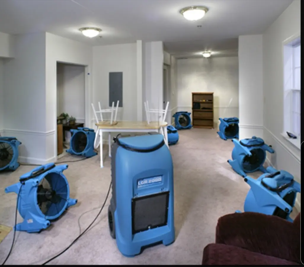 Air movers and dehumidifier setup for Water Damage Restoration in Palm Springs North